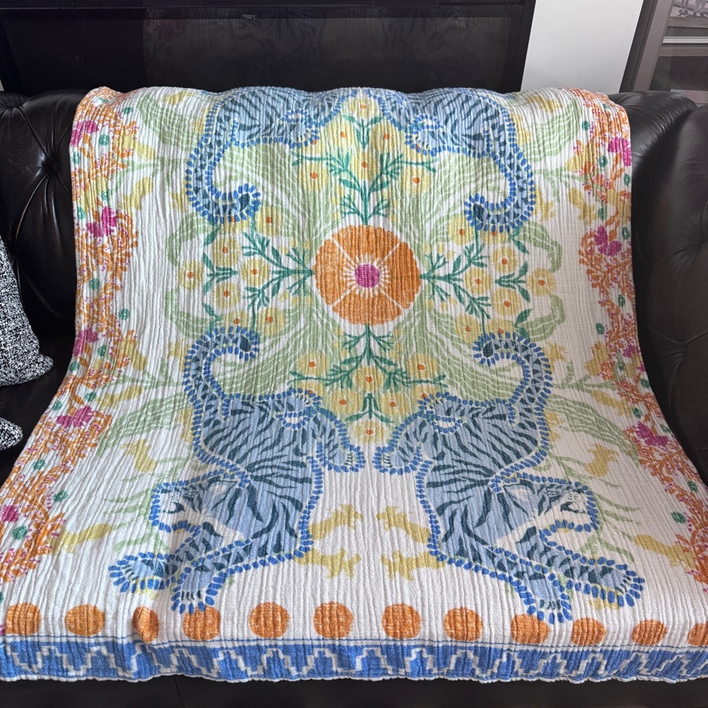 Ellen Merchant for Anthropologie Gauze Throw Blanket in Blue